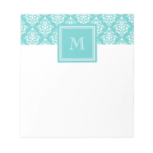 Teal Damast Muster 1 mit Monogramm Notizblock