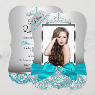 Teal Damast Tiara Foto Quinceanera Einladung