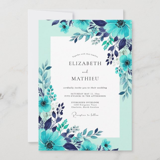 Teal Dazzling Summer Wedding Einladung (Vorderseite)