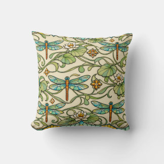 Teal Dragonfly Art Nouveau Botanical Illustration Kissen