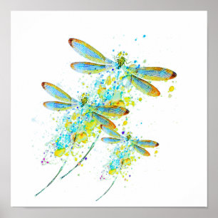 Teal Dragonfly splatter   Poster