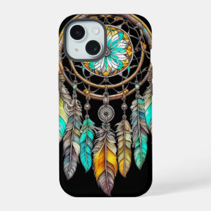 Teal Dreamcatcher Mystischer Boho Federn und Perle iPhone 15 Hülle