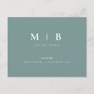 Teal Einfaches & Elegantes Monogramm Teal Save the Ankündigungspostkarte