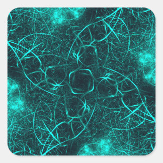 Teal Electric Energy Web Fractal Art Quadratischer Aufkleber