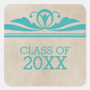 Teal Elegante Deco-Abschlebsticker Quadratischer Aufkleber