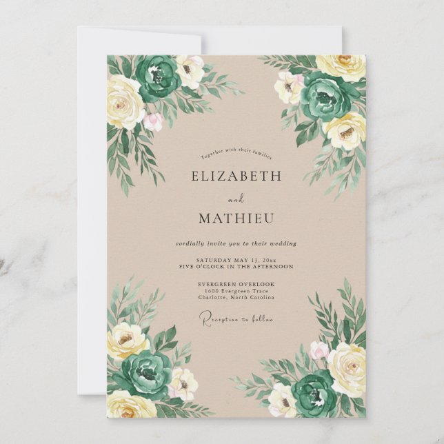 Teal erdige Vintage-Hochzeit Einladung (Vorderseite)