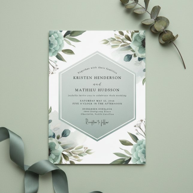 Teal Ethereal Bloom Wedding Einladung (Von Creator hochgeladen)
