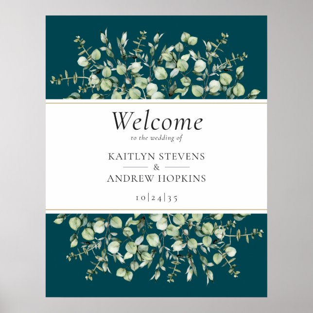 Teal Eucalyptus Wedding Welcome  Poster (Vorne)