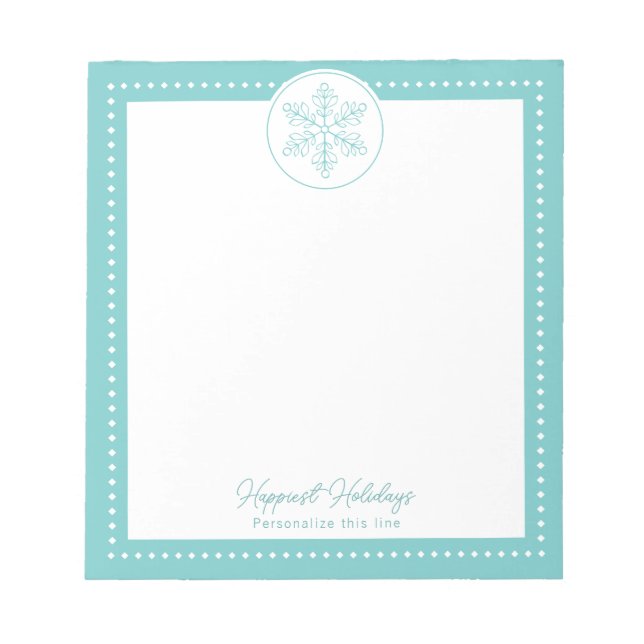 Teal Fancy Snowflake Personalized Holiday Notizblock (Vorderseite)