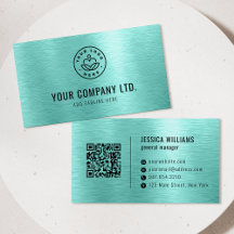 Teal Faux Brushed Metal Professional QR Code