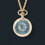Teal Faux Glitter & Seashell Armbanduhr<br><div class="desc">Beautiful gold watch necklace featuring Teal Faux glitter & Seashell design</div>