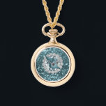 Teal Faux Glitter & Seashell Armbanduhr<br><div class="desc">Beautiful gold watch necklace featuring Teal Faux glitter & Seashell design</div>
