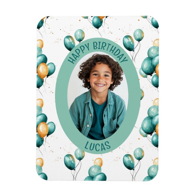 Teal Faux Gold Balloons Pattern Photo Magnet (Vertikal)