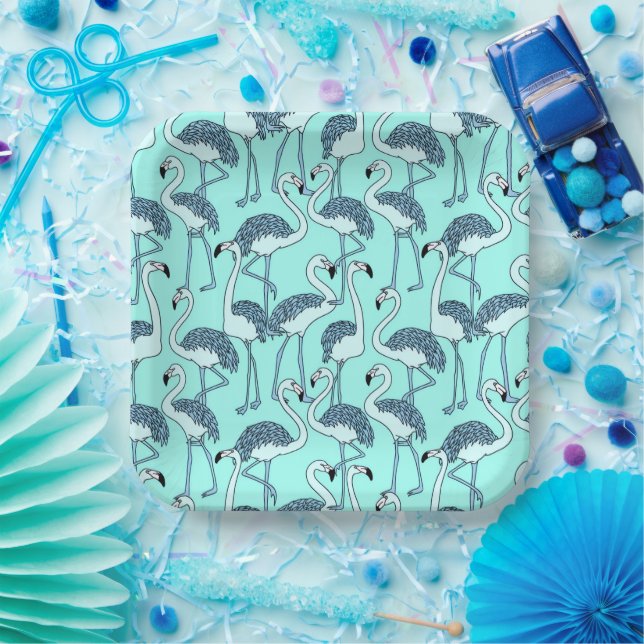 Teal Flamingo Pattern– Tropical Minimalist  Pappteller (Party)