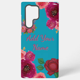 Teal Floral Benutzerdefinierter Name Samsung Galaxy Hülle