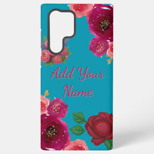 Teal Floral Benutzerdefinierter Name Samsung Galaxy Hülle