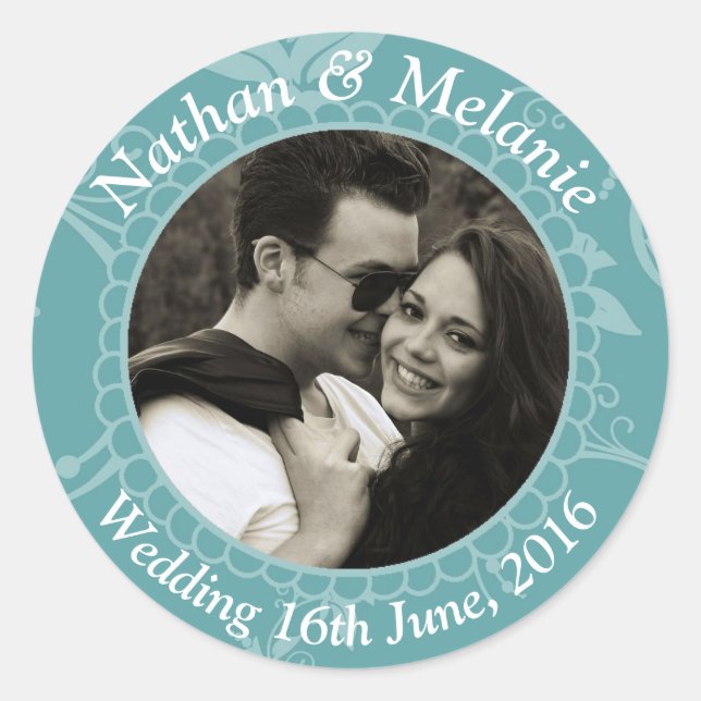 Teal Floral Custom Text Runder Aufkleber (Vorderseite)