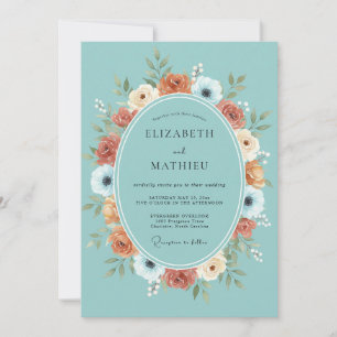 Teal Floral Hochzeit Einladung