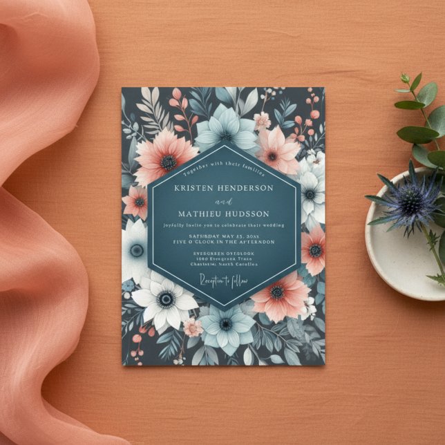 Teal Floral Whimsy Wedding Einladung (Von Creator hochgeladen)