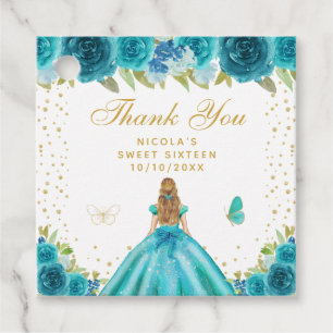 Teal Florale Blondhaar Prinzessin Sweet Sixteen Geschenkanhänger