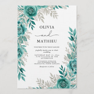Teal Florale Ethische Hochzeit Einladung