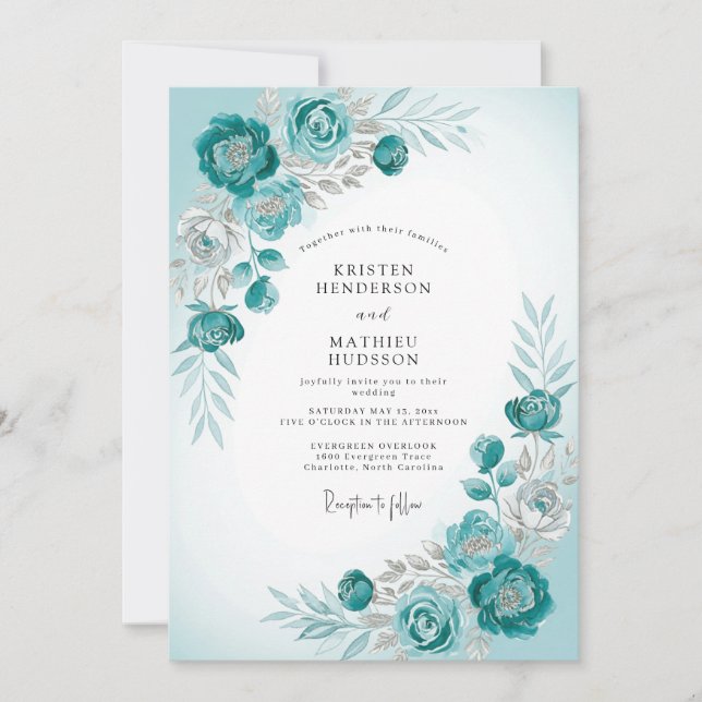 Teal Frosty Winter Wedding Einladung (Vorderseite)