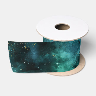 Teal Galaxy Series Design 1  Satinband