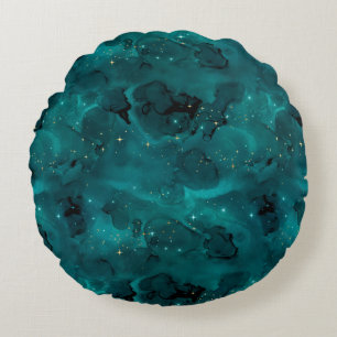 Teal Galaxy Series Design 2 Rundes Kissen