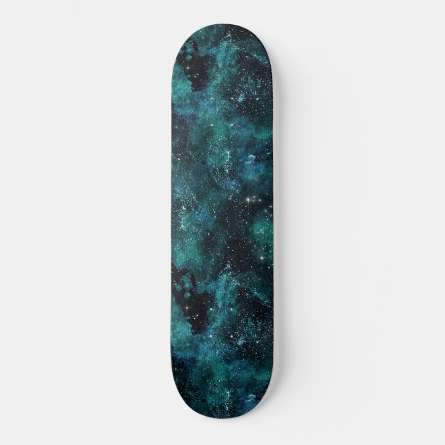Teal Galaxy Series Design 4 Skateboard (Vorderseite)