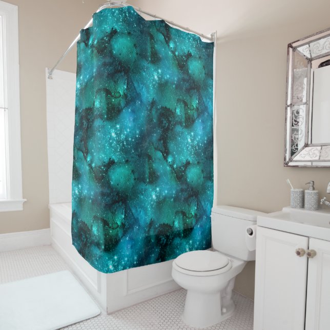 Teal Galaxy Series Design 6 Duschvorhang (Beispiel)