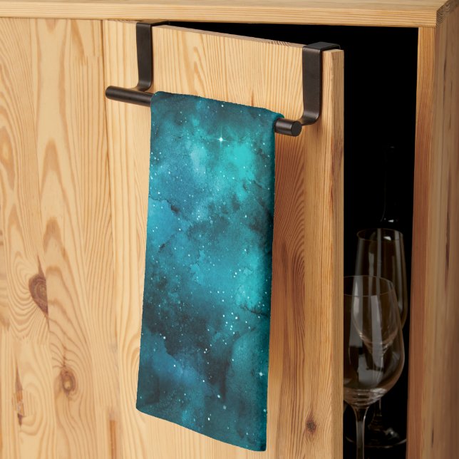 Teal Galaxy Series Design 7 Geschirrtuch (Drittel gefaltet)