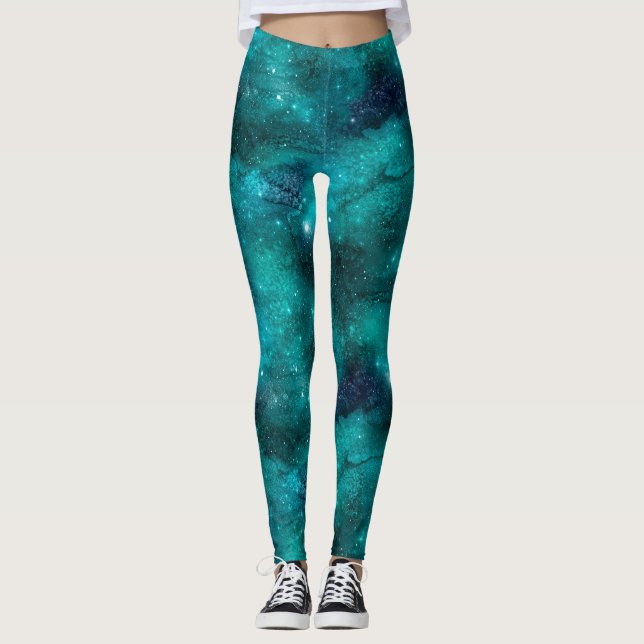 Teal Galaxy Series Design 8 Leggings (Vorderseite)
