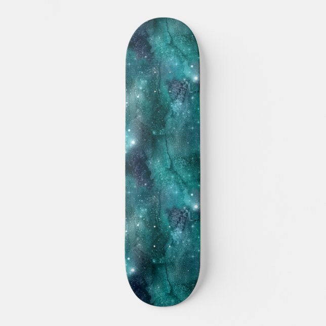 Teal Galaxy Series Design 8 Skateboard (Vorderseite)