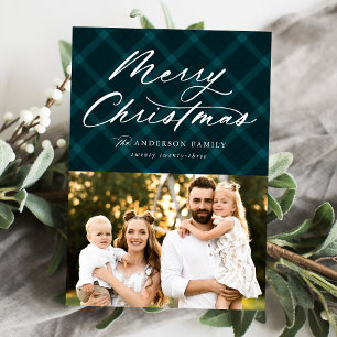 Teal gebürstetes kariertes Frohe Weihnachten 3 Fot