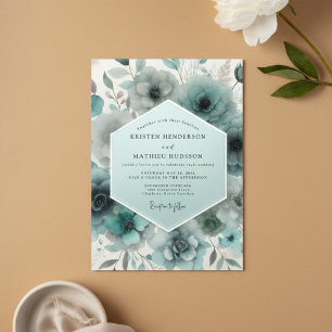 Teal gefrostete florale Hochzeit Einladung