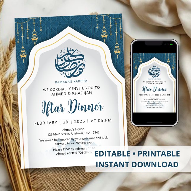 Teal Geometric Arch Ramadan Iftar Invitation Einladung (Von Creator hochgeladen)