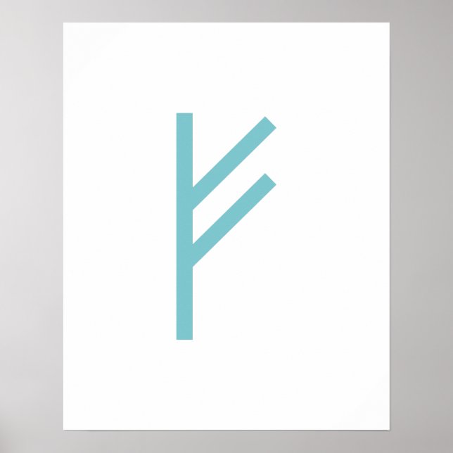 Teal Geometric Fehu (Prosperity) Viking Rune Poster (Vorne)