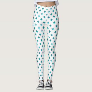 Teal gepunktete Kreuze auf Weiß Leggings