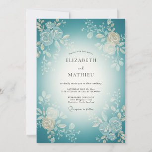 Teal Gewebte Blütenpracht Hochzeit Einladung