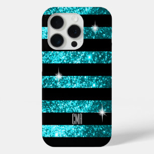 Teal Glitter & Black Stripes   DIY Monogram Case-Mate iPhone Hülle