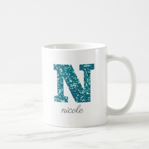 Teal Glitter Monogramm N Personalisiert Kaffeetasse