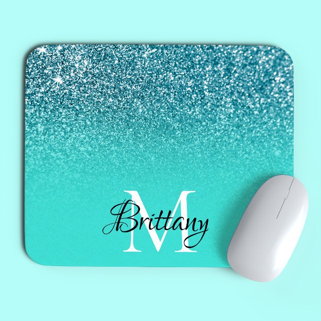 Teal Glitter Ombre Personalized Monogram Mousepad (Von Creator hochgeladen)