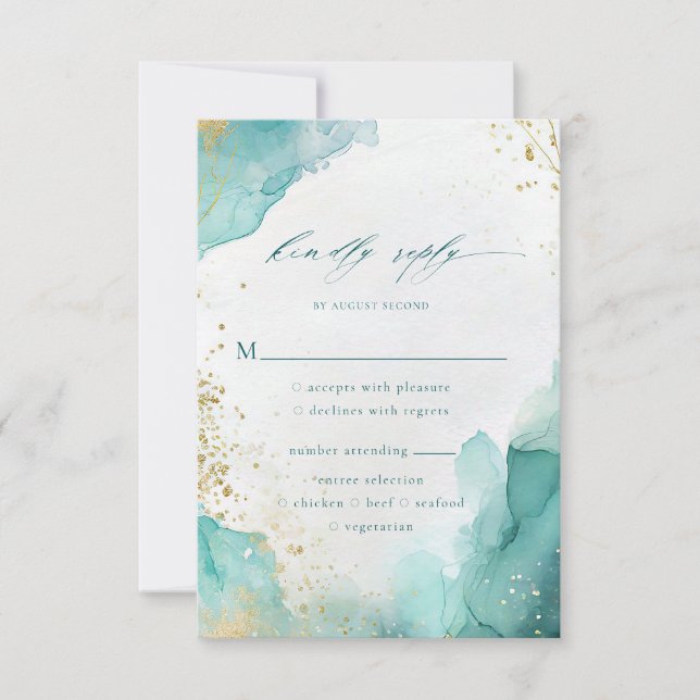 Teal Gold Abstract Beach Wedding Meal Options RSVP Karte (Vorderseite)