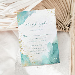 Teal Gold Abstract Beach Wedding Meal Options RSVP Karte