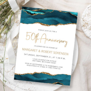 Teal Gold Achat 50. Jubiläums-Einladung Postkarte