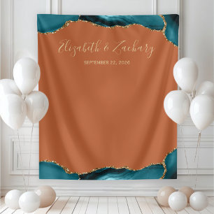 Teal Gold Achat-Rand Hochzeits-Fotobooth Wandteppich