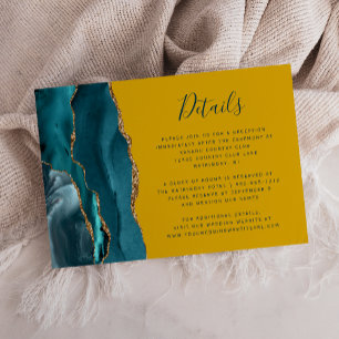 Teal Gold Achat Senfgelb Hochzeitsdetails Begleitkarte