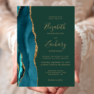 Teal Gold Achat Smaragdgrüne Hochzeit Einladung