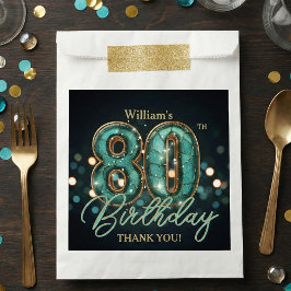 Teal Gold Agate Stone Mosaic 80th Birthday Geschenktütchen