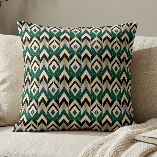 Teal Gold Art Deco Chevron Pattern Kissen (Von Creator hochgeladen)